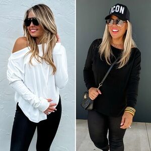 NEW! Super comfy & cute athleisure tops, Black & White!